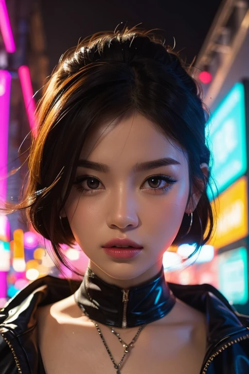Fashion Portrait Color Photo, Woman, neon light