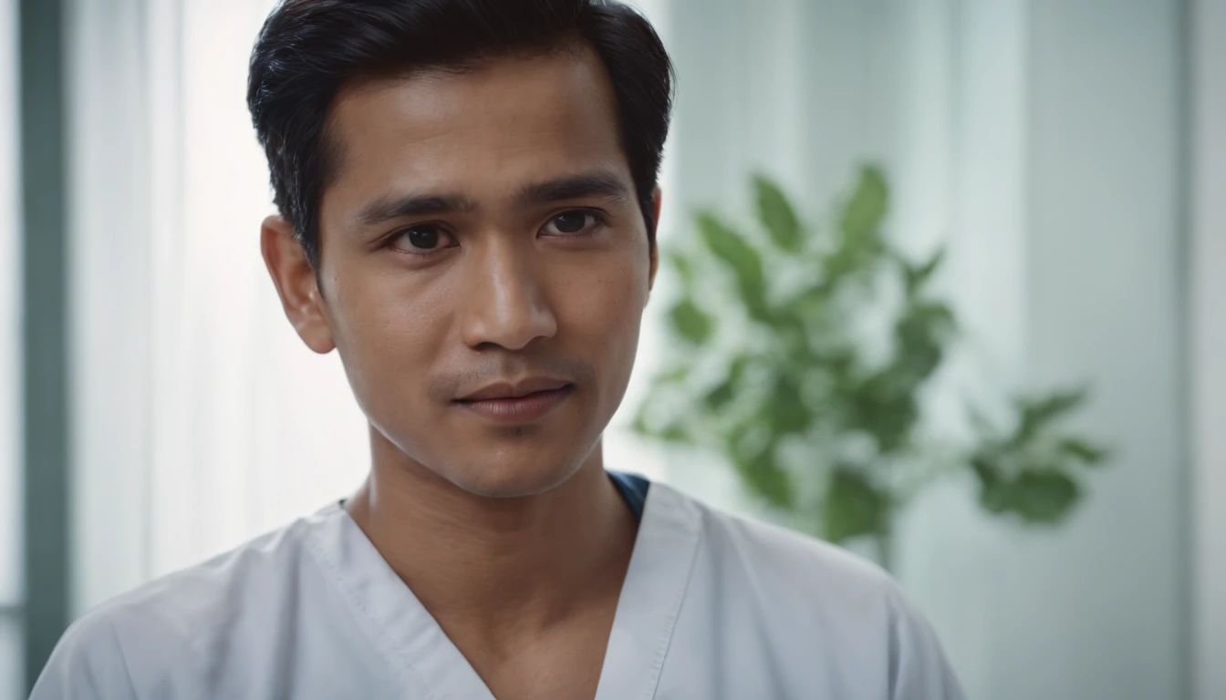 A 17 Indonesian male in a hospital talking to a doctor in the morning.