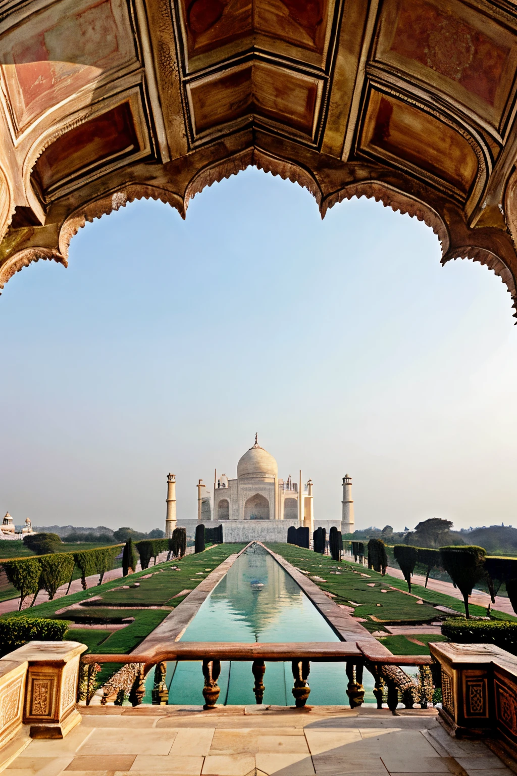 ((best quality)), ((masterpiece)), (detailed), terrace, Taj Mahal,