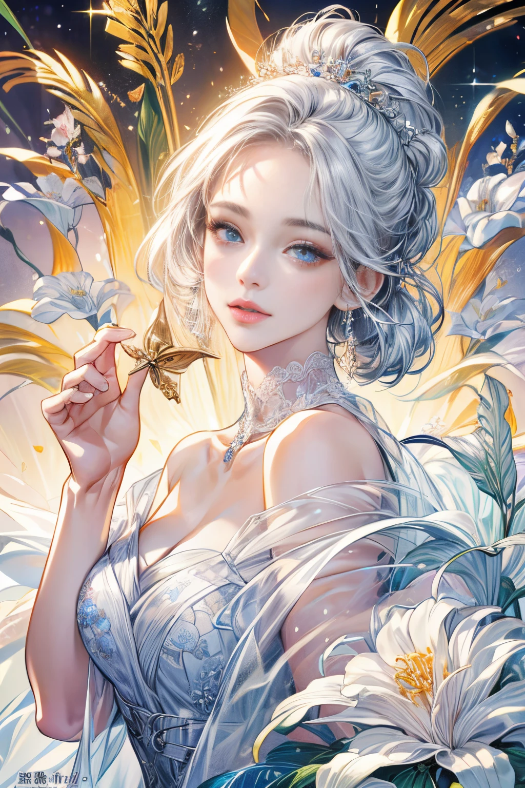 (detailed lips), (realistically:1.37), (vivd colour), (Studio lighting), (Focus sharp), (HighDynamicRange), (bokeh), (to contrast), (k hd:1.2), (Elegant hairstyle), (gracefulness), (youthful), (Luxurious and refined accessories), (sparkling clear eyes), (Radiant), (serene), (glowing), (like a dream), (dynamic), (gorgeous one), (sensitive), (drastic), (Complex), (Eternal), (very beautiful clothes,Delicate floral lace embroidery), (mistic), (Ethereal), (mistic), (flawless perfection), (Interesting), (unique), (tmasterpiece), (A high resolution), (Best quality at best, 4K, 8K), Alone, 18yo Girl.DetailsUpgrade details
