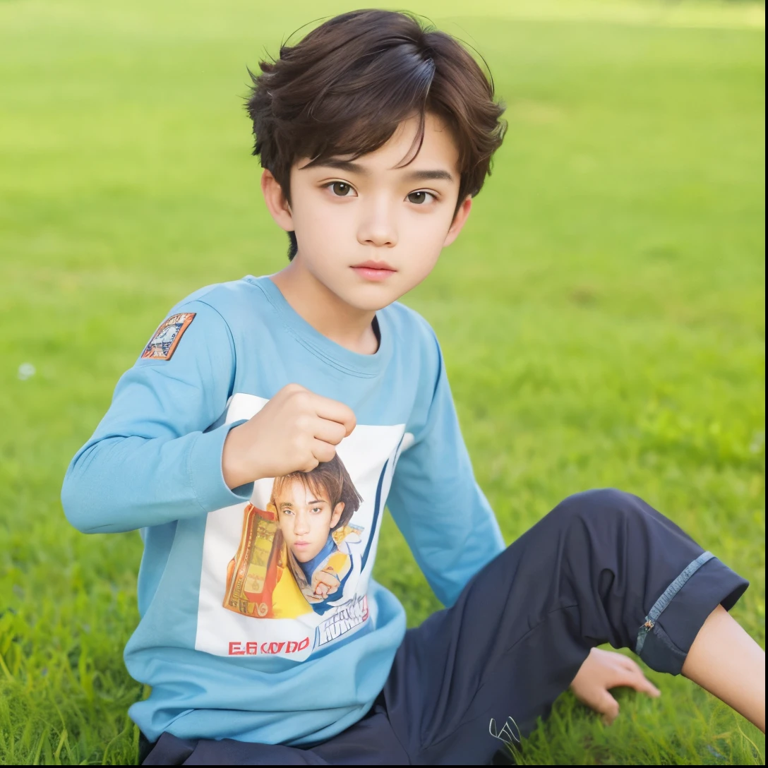 A realistic brown-haired teenage boy, (same realistic hairstyle), realistic handsome face, realistic cool expression, adapt the same realistic clothes,realistic light, realistic shadows, realistic background, good image quality, very good image results, 4k, ultra detailed, realistic