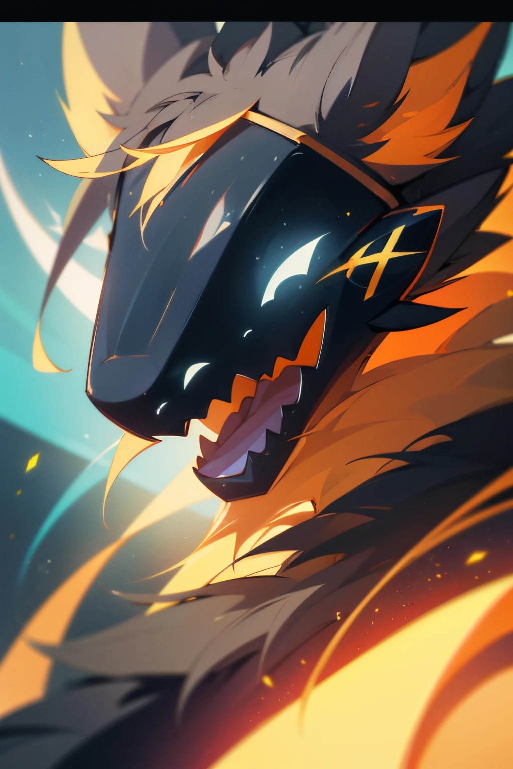 black protogen, smiling, happy, dynamic lighting, illustration, portrait, beautiful, particles (high quality,4k,8k,highres,masterpiece:1.2), ultra-detailed, impressionistic:colorful,