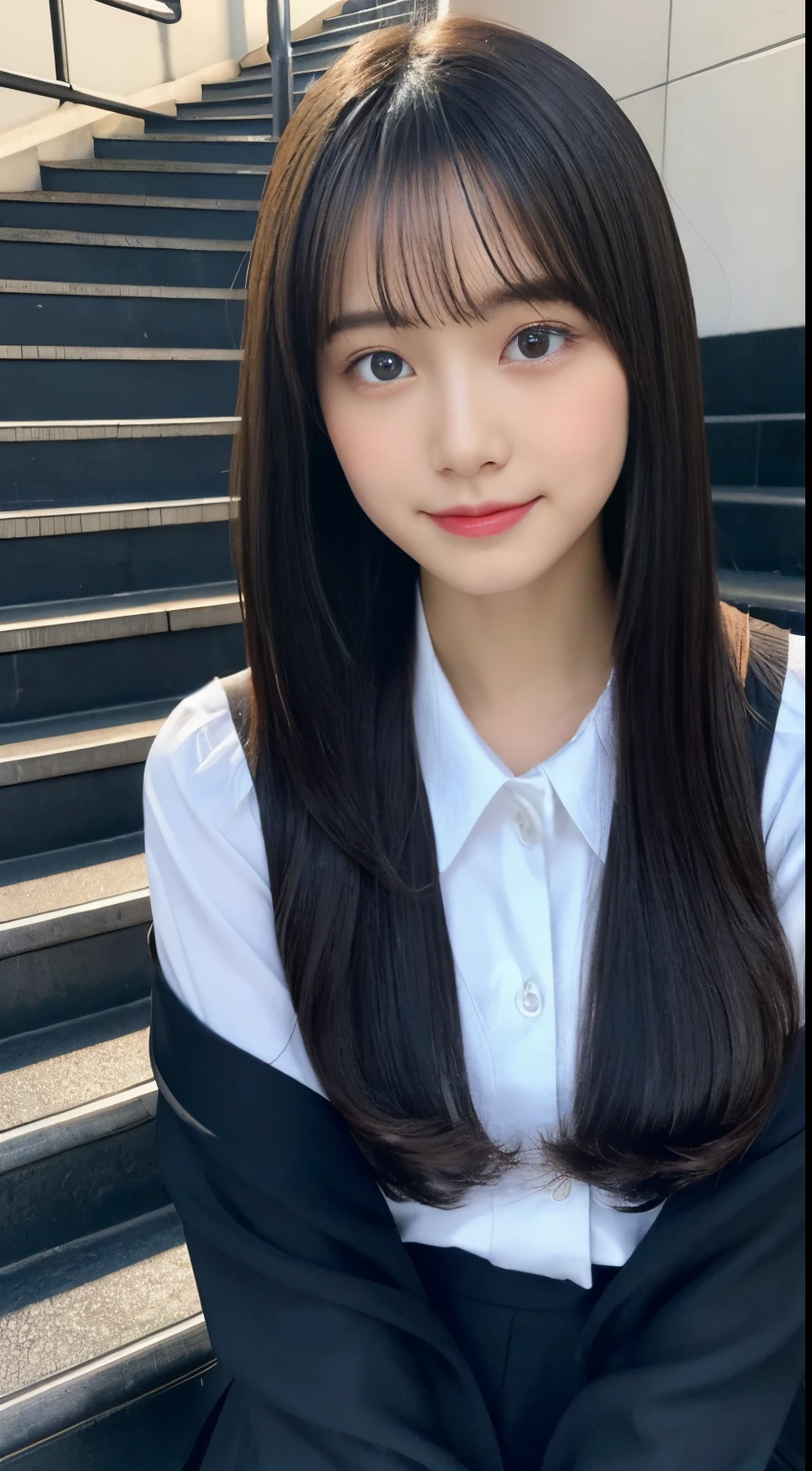 (((32k,high detal,high-detail、masterpiece,Attention to detail,full body Esbian,独奏))),Raw photo & realistic atmosphere,beautiful dark blue eyes,Detailed mouth,Glossy lips,Detailed eyebrows,Eyes drawn in detail with soft white skin that shines with every detail、azure eyes,Very beautiful eyes,Detailed lips、Very beautiful face,Very well-formed face、Lifelike face,shiny beautiful lips, Realistic Young Gravure Idol, very beautiful school girl, ,Moderately beautiful, Young Sensual Gravure Idol, Young Gravure Idol, Beautiful, Cute and sexy15 year old schoolgirl,the whole body is wet,dripped out,with a flushed face,Incredibly beautiful15-year-old girl,short-cut,Brown shiny hair,Hair is wet,Dripping water,dripping,(Black pantyhose,Beautiful fece,Looking at the camera:1.4),(Cross your legs in black pantyhose,darkness,Very dark,Pitch-black staircase without street lights,Illuminate the subject with a flashlight,spot light:1.7),(A sexy,Slightly chubby,High Detail Hi-Vision Hi-Definition Japan HDTV Black HDTV Hi-Vision Black High Definition Black High Definition High Definition Black High Definition Uniform,well-shaped breasts,,Mature body, I'm anxious and about to cry,Moist eyes,cold smile,glareing,The glaring face is also beautiful:1.5),(The chest of the uniform is open,Sit on the stairs with your legs open in an M shape,rollback:1.7)