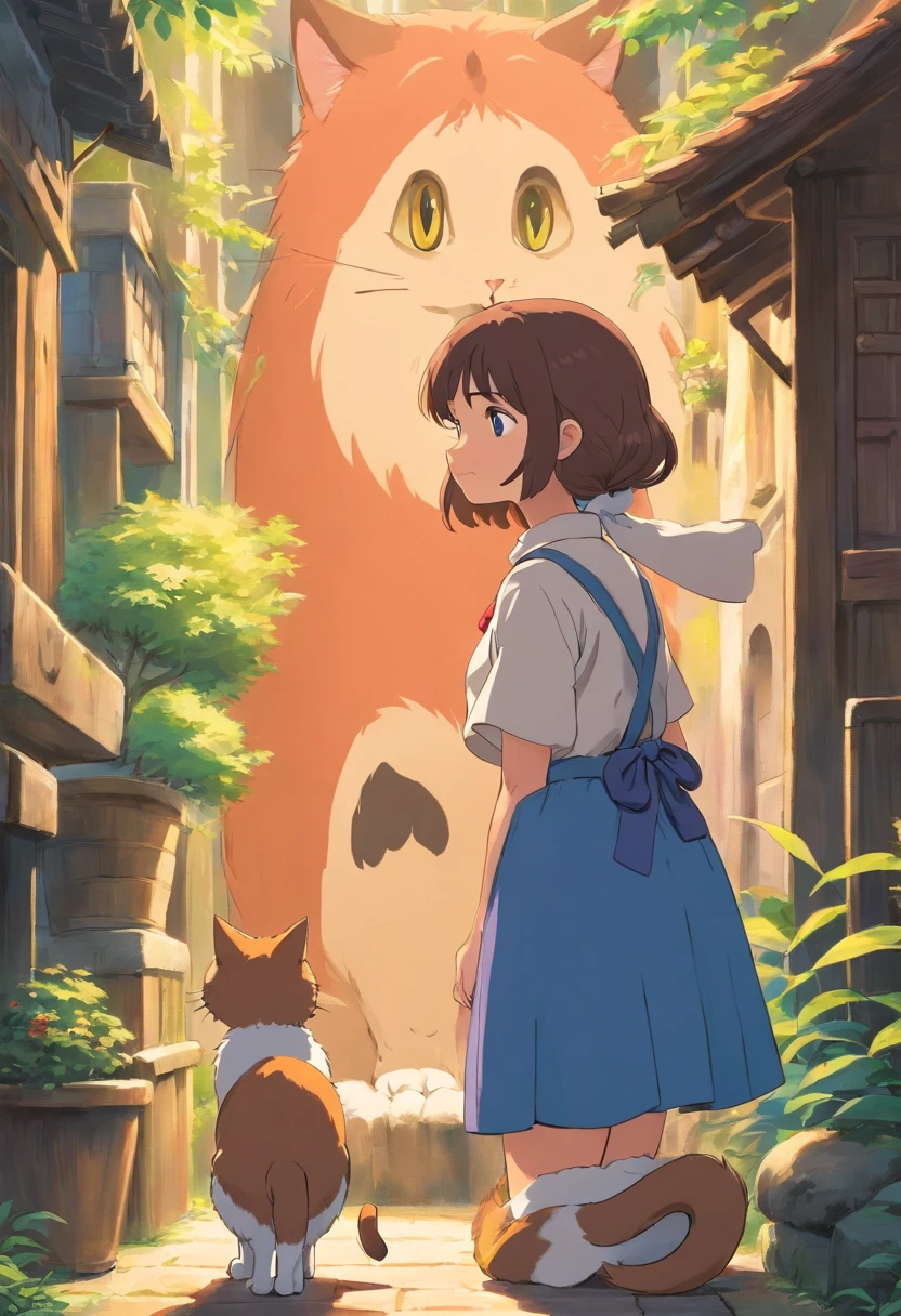 Girl looking at cat in arms