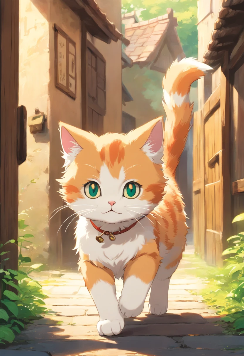 Kitten walking sideways full body
