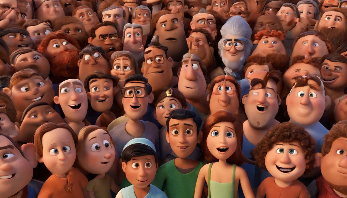 Pixar, talking with 12 apostle of Jesus Christ bible times, all dress up like bible times, fundo branco, barnet, Tom, Estilo Pixar, ..3d, desenhos animados, rosto detalhado, asymmetrical 16k, high quaity, clean, smooth face, no deformed body parts.