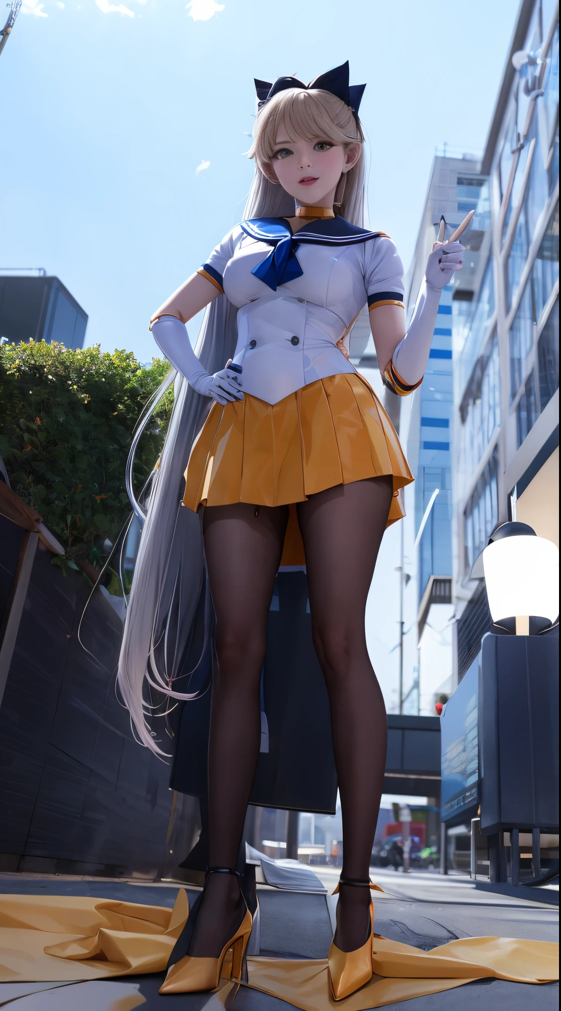 sailorvenus、There is a woman wearing a short skirt and a sailor uniform...her white panties are clearly visible.Beautie、, Front light source、assist々Kiki, Ayaka Cosplay, sakimichan hdri, azur lane style, publicity cosplay, cosplay foto, , Anime girl cosplay, Rendering of a girl with a very realistic face, hyper real render