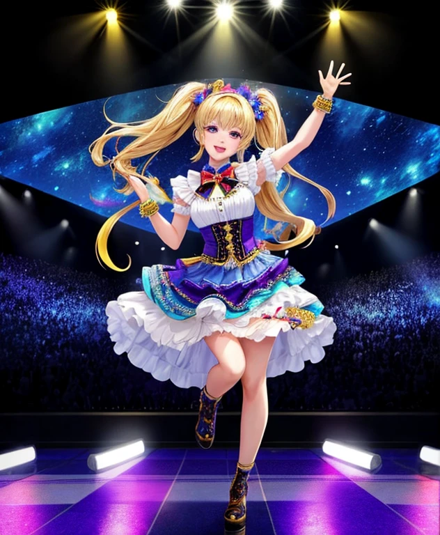(Ultra-detailed, Photorealistic, Vibrant colors) Live performance of blonde twintail idol.

In this masterpiece, An idol with dazzling blonde pigtails appears at a live performance full of energy. when the spotlight shines on me, her beautiful detailed eyes shine with excitement, Captivate the audience's heart. With a lovely yet confident smile, Beautiful delicate lips in perfect sync with catchy music. when she commands the stage、the atmosphere is moving, Captivating fans with powerful vocals and captivating dance moves。.

Surrounded by cutting-edge stage equipment, The scene is completed with dazzling lights, Create a dynamic and vibrant atmosphere. A stage decorated with high-quality props and cutting-edge technology, Overall visual experience improvements. Vibrant colors and sharp focus highlight every moment of your performance。。。, Immerse your audience in a fascinating world of music and entertainment。.

Idol costumes are wonderful, Reflecting her unique style and personality. She wears a stunning outfit that perfectly complements her golden hair, made up of complex patterns, the sparkling jewels, With flowing fabric. Every detail of her outfit has been designed with great care, Adds even more charm to an already attractive performance.

When the venue is filled with music、, the crowd cheers with excitement, Their joyful energy vibrates in the air.. catch the idol&#39; Finest moments&#39; Exhilarating performance that takes advantage of camera angles, Allowing all fans to relive the experience through stunning visuals. The stage is surrounded by a sea of enthusiastic fans.., Enthusiastic cheers echoed through the venue....