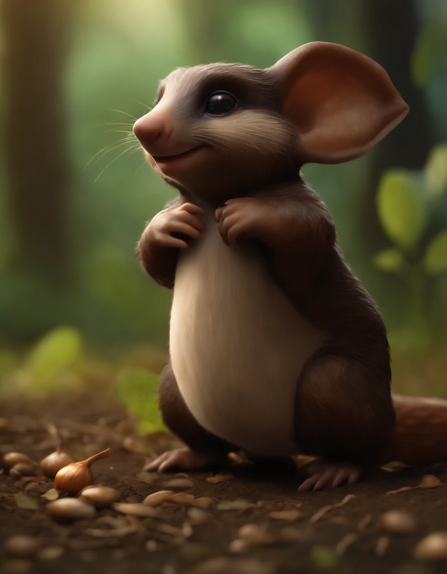 (CBZBB:1.25),gremlin, gremlin, looks like a mole, ((Ez idna)), in a clearing under an oak tree, holding a large acorn in his paws, CBZBB,Cute, Small, baby, Beautiful, Fantasy art, deviant art, trending artstation, Digital Art, Detailed, Realistic, humanoid, character, tiny, Cinematic shot, cinematic portrait of a mole, cute character, looks like a mole,
