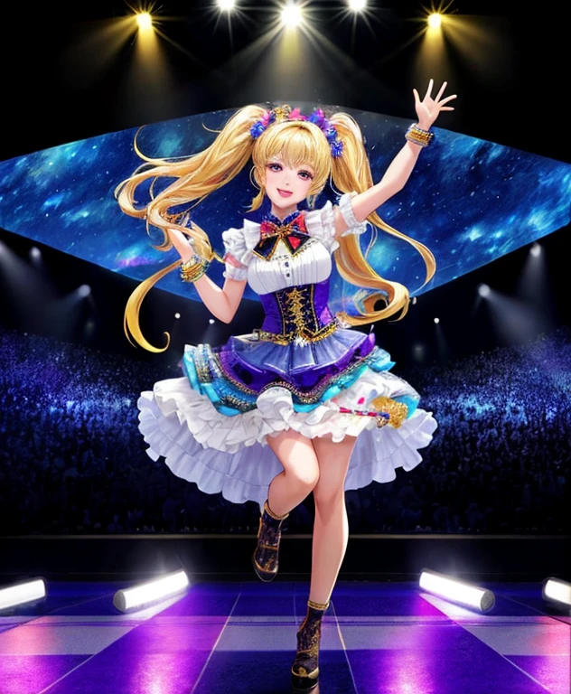 (Ultra-detailed, Photorealistic, Vibrant colors) Live performance of blonde twintail idol.
In this masterpiece, An idol with dazzling blonde pigtails appears at a live performance full of energy. when the spotlight shines on me, her beautiful detailed eyes shine with excitement, Captivate the audience's heart. With a lovely yet confident smile, Beautiful delicate lips in perfect sync with catchy music. when she commands the stage、the atmosphere is moving, Captivating fans with powerful vocals and captivating dance moves。.
Surrounded by cutting-edge stage equipment, The scene is completed with dazzling lights, Create a dynamic and vibrant atmosphere. A stage decorated with high-quality props and cutting-edge technology, Overall visual experience improvements. Vibrant colors and sharp focus highlight every moment of your performance。。。。, Immerse your audience in a fascinating world of music and entertainment。.
Idol costumes are wonderful, Reflecting her unique style and personality. She wears a stunning outfit that perfectly complements her golden hair, made up of complex patterns, the sparkling jewels, With flowing fabric. Every detail of her outfit has been designed with great care, Adds even more charm to an already attractive performance.
When the venue is filled with music、, the crowd cheers with excitement, Their joyful energy vibrates in the air.. catch the idol' Finest moments' Exhilarating performance that takes advantage of camera angles, Allowing all fans to relive the experience through stunning visuals. The stage is surrounded by a sea of enthusiastic fans..., Enthusiastic cheers echoed through the venue.....