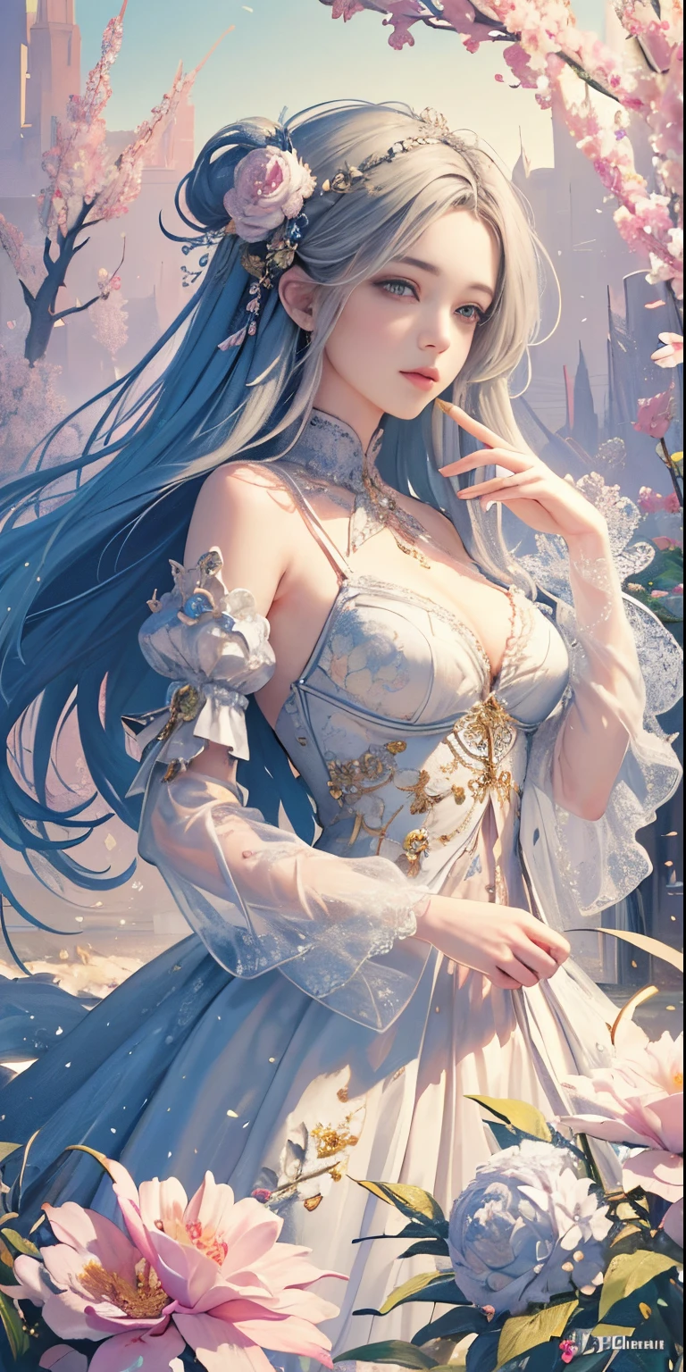 (masterpiece, top quality, best quality, official art, beautiful and aesthetic:1.2), (1girl), extreme detailed,(filigree art:0.9),(fractal art:1.3),colorful,highest detailed, buling, flowers, floral:1.0,jewel, shiguang