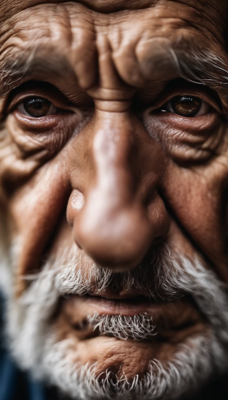 Detailed macro photo of an old man's face, Shot with Sony A7r camera with FE 50mm - F 2.8 universal lenses.