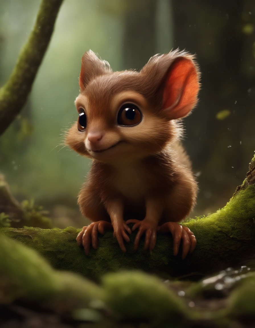 (CBZBB:1.25),gremlin, gremlin, looks like a squirrel, ((Ez idna)), in a clearing under an oak tree, holding a large acorn in his paws, Large tasseled ears, stands under an oak leaf, rain is dripping, CBZBB,Cute, Small, baby, Beautiful, Fantasy art, deviant art, trending artstation, Digital Art, Detailed, Realistic, humanoid, character, tiny, Cinematic shot, cinematic portrait of a gremlin,, cute character, looks like a mole,gremlin, Like a squirrel,真实感, Realism, Huge eyes, large ears, tassels on the ears, big nut in paws, white and red fur, Big fluffy tail, brown vest with hood, The clothes, standing in the woods, Best Quality, Masterpiece, in style of dark fantasy art