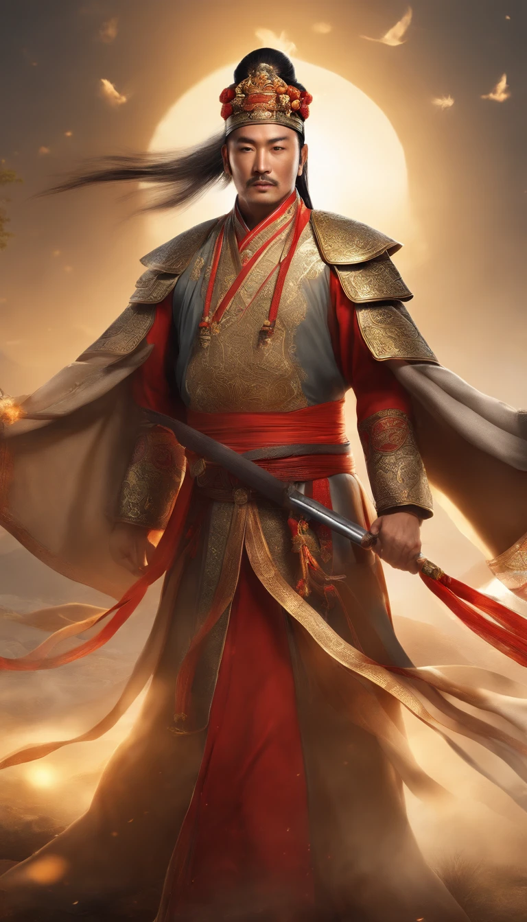 A Taoist priest, ancient Chinese costume, full bodyesbian, rays of sunshine, Clear face, Clean white background, tmasterpiece, super detailing, Epic work, hyper HD, high qulity, The is very detailed, offcial art, Unity8k wallpapers, super detailing, 32K