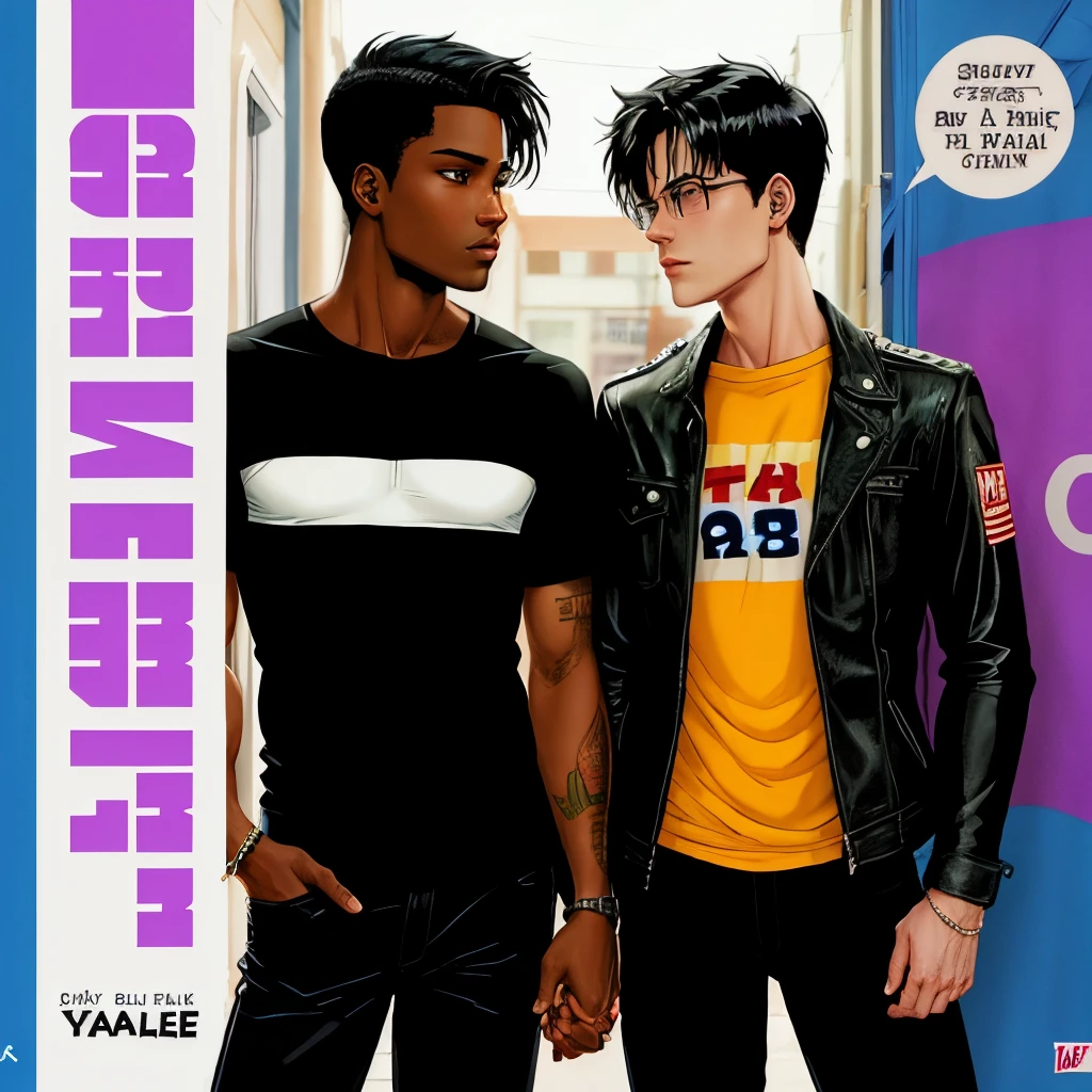 a graphic novel cover that shows a band that forms after the main character’s secret gay lover dies. the main character is half black and half thai and it takes place in the 2000s