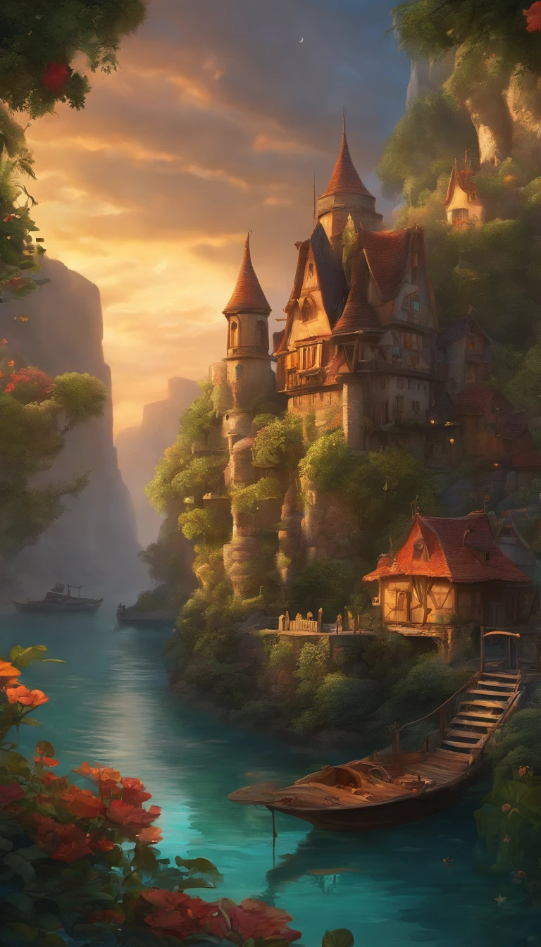 colours (fanciful: 1.2), (in style of hayao miyazaki), (Irregular buildings floating in the sea), patchwork hut, floral ornament, lamp lights, Concept art inspired by Andreas Rocha (Andreas Rocha), Art Station Contest Winners, Fantasyart, (an underwater city), ross tran, Axis, Luzes Realistas, tmasterpiece, high qulity, Beautiful graphics, high detal, tmasterpiece, high qulity, Beautiful graphics, high detal, --v6