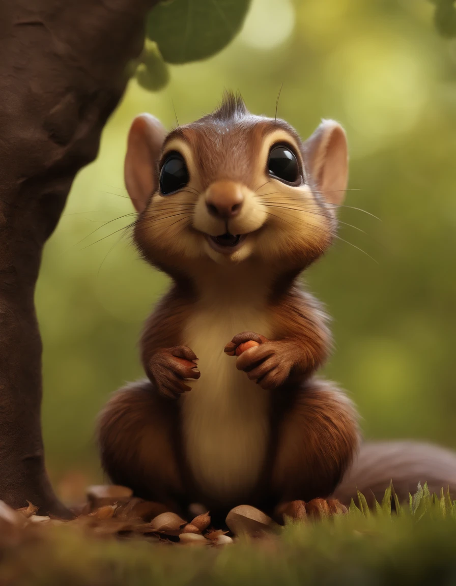 (CBZBB:1.25)Realism,gremlin, gremlin looks like a squirrel, ((Ez idna)), in a clearing under an oak tree, holding a large acorn in his paws, wear a dark leather vest with a hood, CBZBB,Cute, Small, baby, Beautiful, Fantasy art, deviant art, trending artstation, Digital Art, Detailed, Realistic, humanoid, character, tiny, Cinematic shot, cinematic portrait of a squirrel, cute character, looks like a mole,