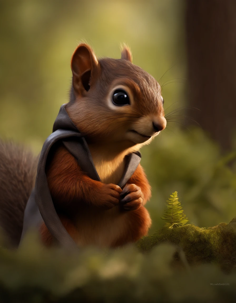 (CBZBB:1.25)Realism,gremlin, gremlin looks like a squirrel, ((Ez idna)), in a clearing under an oak tree, holding a large acorn in his paws, wear a dark leather vest with a hood, CBZBB,Cute, Small, baby, Beautiful, Fantasy art, deviant art, trending artstation, Digital Art, Detailed, Realistic, humanoid, character, tiny, Cinematic shot, cinematic portrait of a squirrel, cute character, looks like a mole,