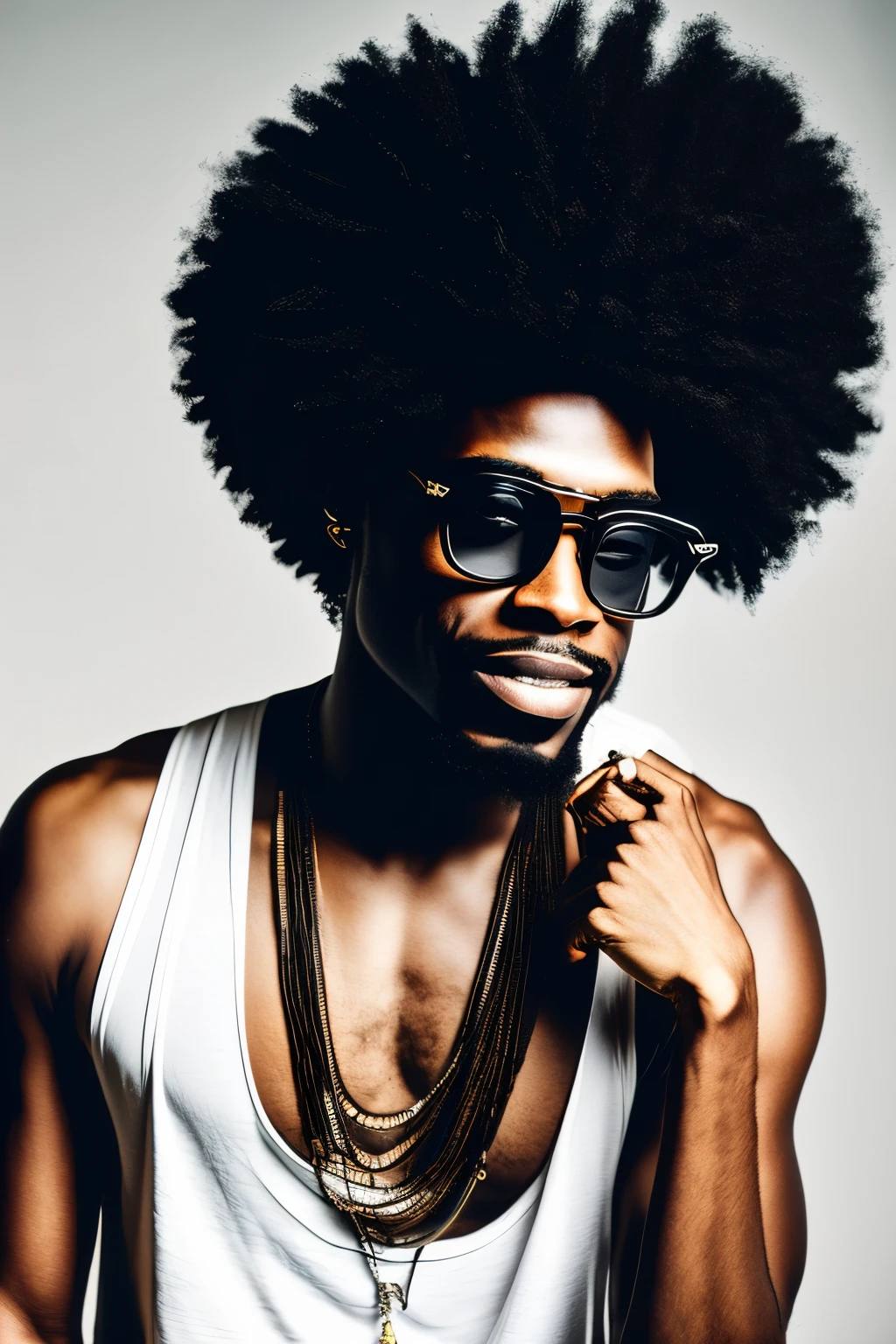 Michael Jackson Negro Cabelo Afro,Nariz Fino, pele Negra estilo Thriller ((selfie da parte superior do corpo, feliz)), obra-prima, melhor qualidade, ultradetalhada, solo, ao ar livre, (noite), montanhas, natureza, (estrelas, lua) alegre, feliz, , terno branco, smoke billowing, sombras, contraste, clear sky, estilo , (matiz quente, tom quente: 1,2), close-up, cinematiclight, side-lighting, Ultra high resolution, melhor sombra, RAW, parte superior do corpo,, 4k,