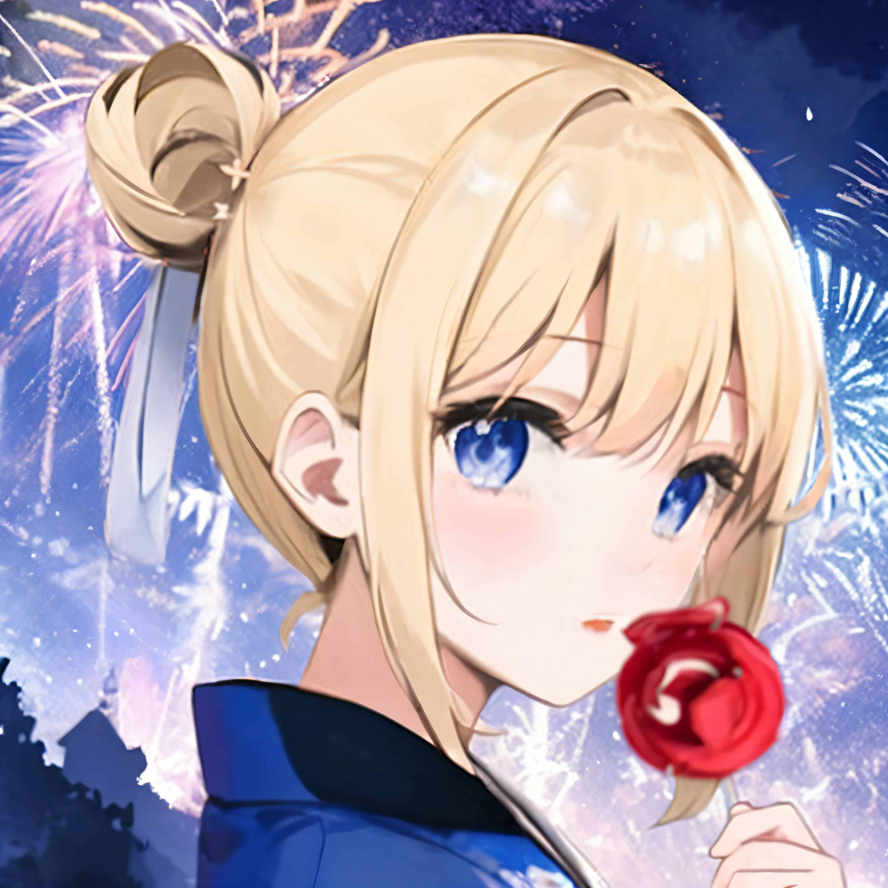 Black haired girl walking in castle garden on full moon night