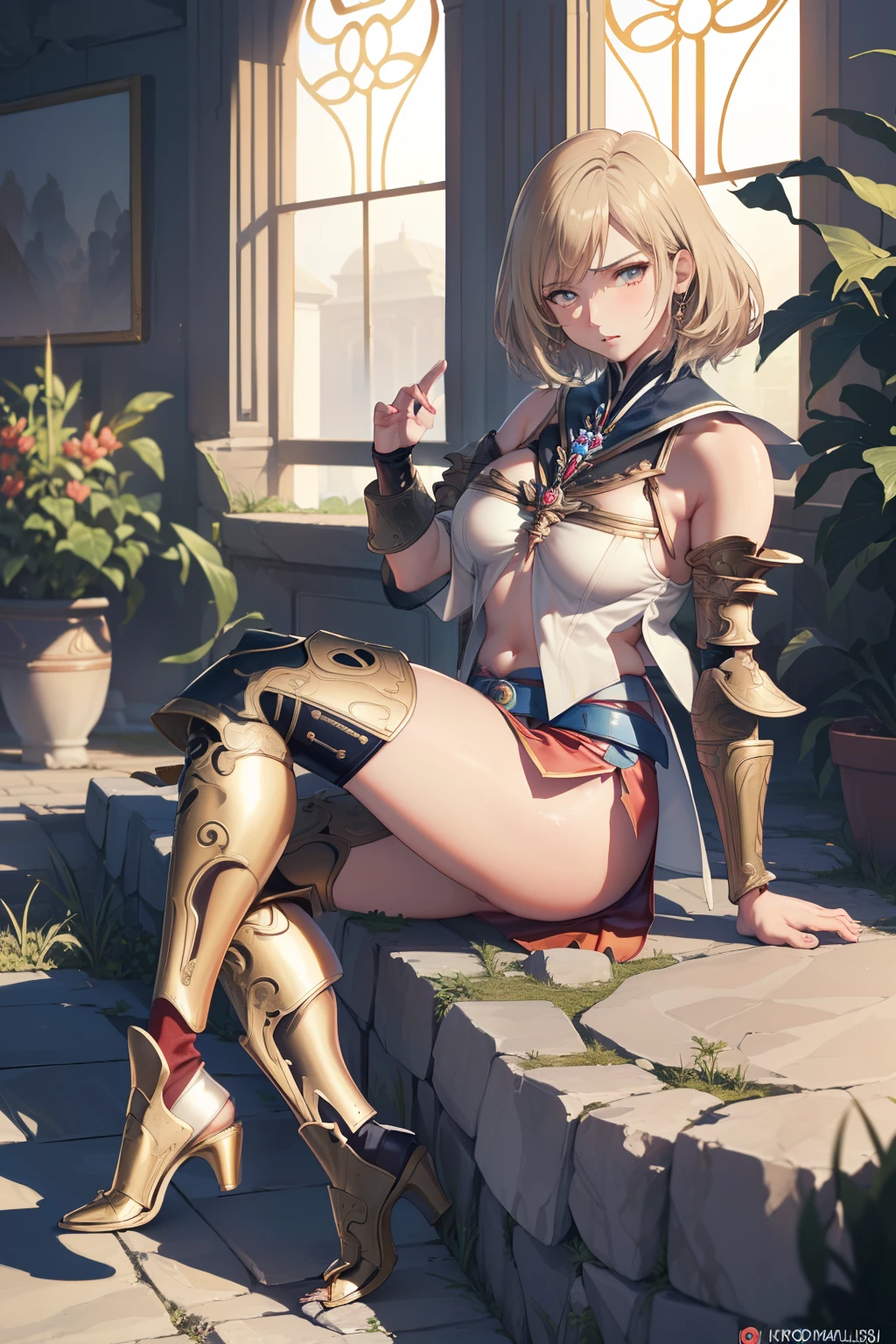 (the golden ratio,masutepiece, of the highest quality, Best Quality, Beautiful and aesthetic:1.2), ighly detailed, Colorful,highest details, (Adults,age19,1girl in, Solo, Final Fantasy 12,Ashelia, shorth hair, short-hair,Ashelia Costume, Colossal tits, a miniskirt,thigh high boots, thighs thighs thighs thighs, jewely,Contemptuous look,Eyes like looking at garbage, her hand lifts her skirt.,Show me your panties,trying to trample you