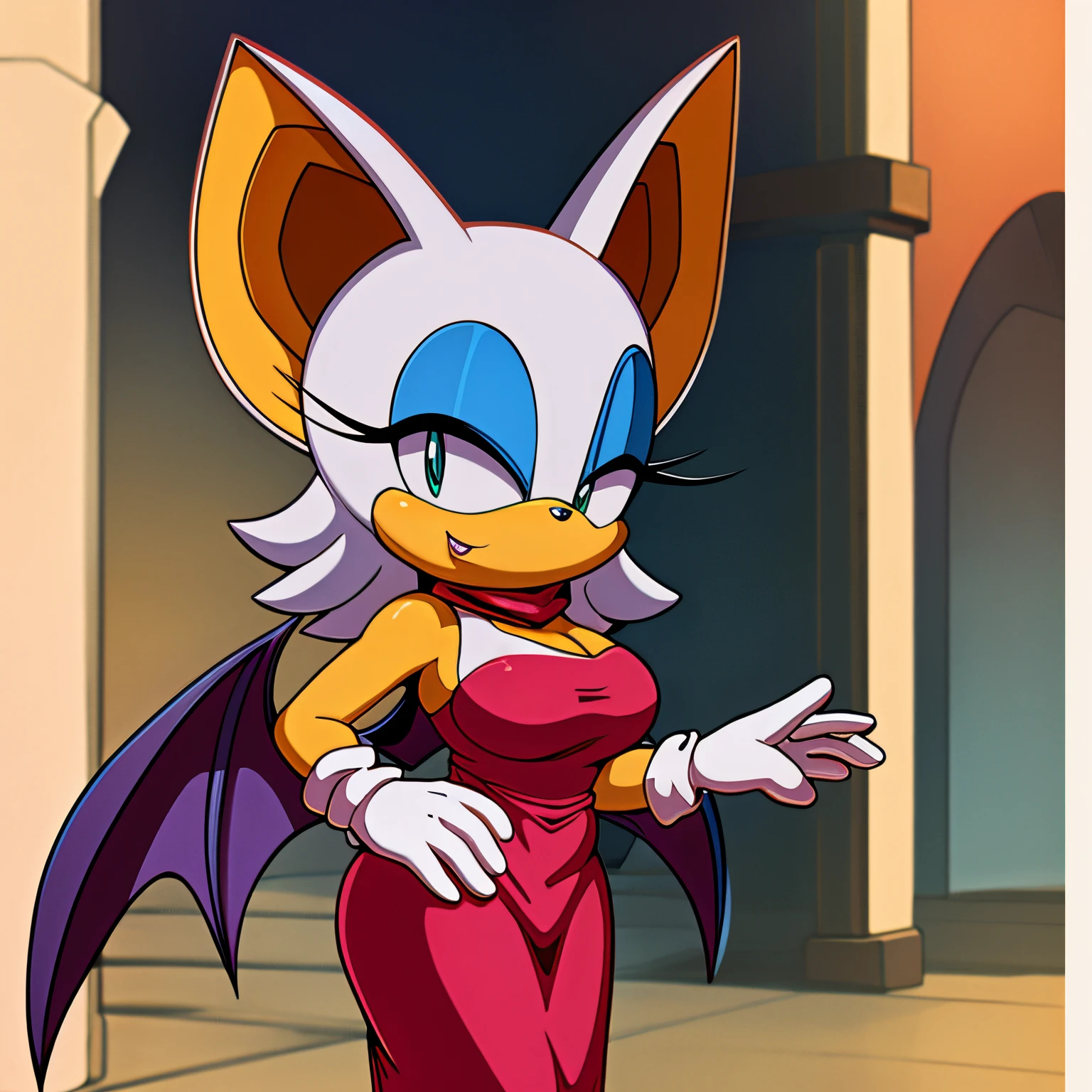 (a stunning) (masterpiece:1.2), (8k, high-resolution), ((roxxane and rouge the bat:1.1)), (seductive), (revealing) sexy dress, (boldly colored) eyeshadow, (long, fluttering) eyelashes, sultry, (mysterious) dark room, (provocative) lighting, vibrant colors