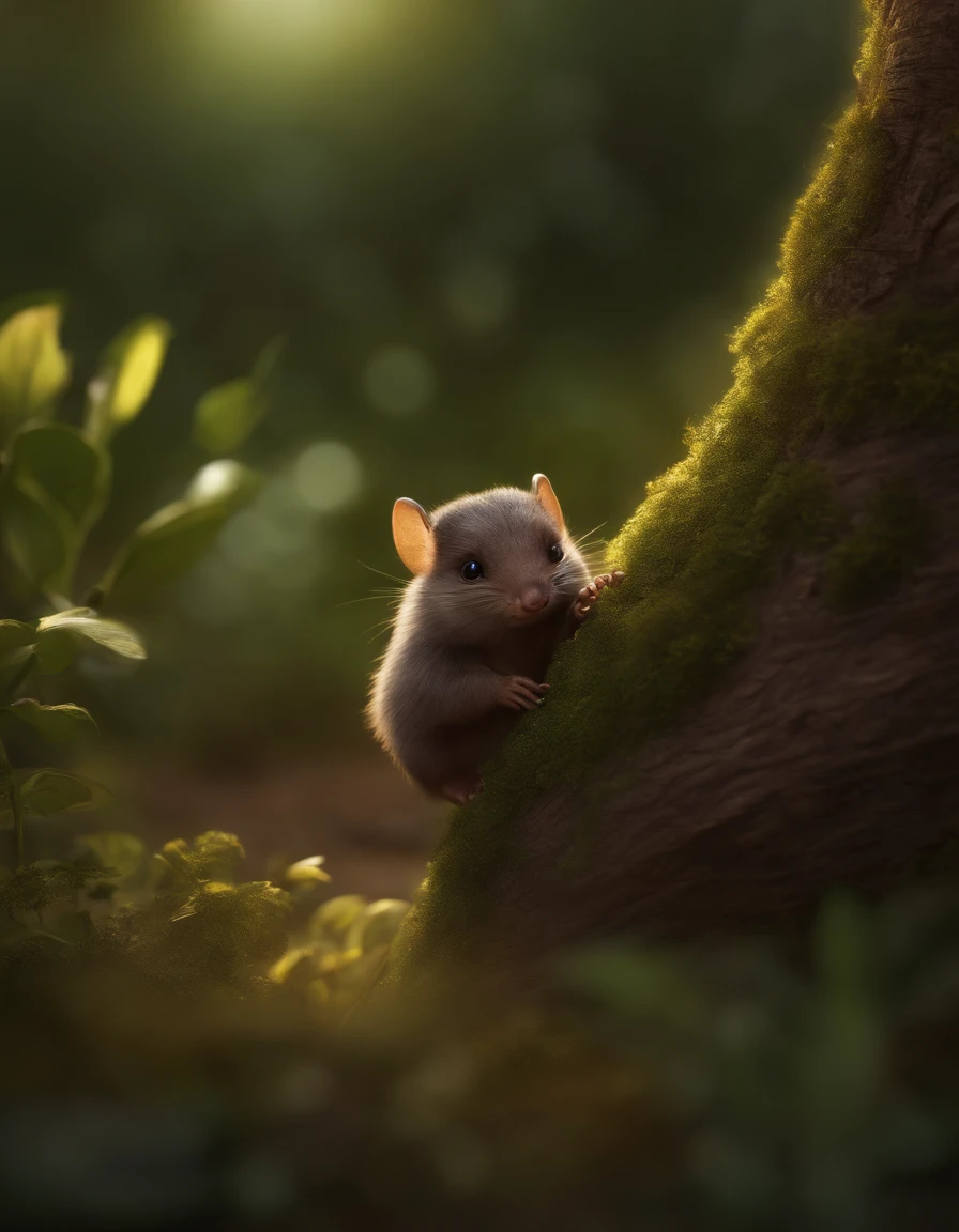 close-up of cute little fireflies, illuminating the bush, detailed picture, cgsociety, detailed painting, artstation hd, higly detailed, cgsociety, photo realism, ConceptArt, artstation hd, official arts, bokeh ,(CBZBB:1.25),gremlin, gremlin, looks like a mole, ((Ez idna)), in a clearing under an oak tree, holding a large acorn in his paws, CBZBB,Cute, Small, baby, Beautiful, Fantasy art, deviant art, trending artstation, Digital Art, Detailed, Realistic, humanoid, character, tiny, Cinematic shot, cinematic portrait of a mole, cute character, looks like a mole,
