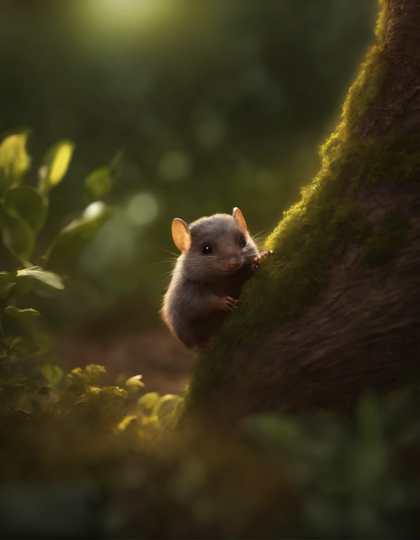 close-up of cute little fireflies, illuminating the bush, detailed picture, cgsociety, detailed painting, artstation hd, higly detailed, cgsociety, photo realism, ConceptArt, artstation hd, official arts, bokeh ,(CBZBB:1.25),gremlin, gremlin, looks like a mole, ((Ez idna)), in a clearing under an oak tree, holding a large acorn in his paws, CBZBB,Cute, Small, , Beautiful, Fantasy art, deviant art, trending artstation, Digital Art, Detailed, Realistic, humanoid, character, tiny, Cinematic shot, cinematic portrait of a mole, cute character, looks like a mole,