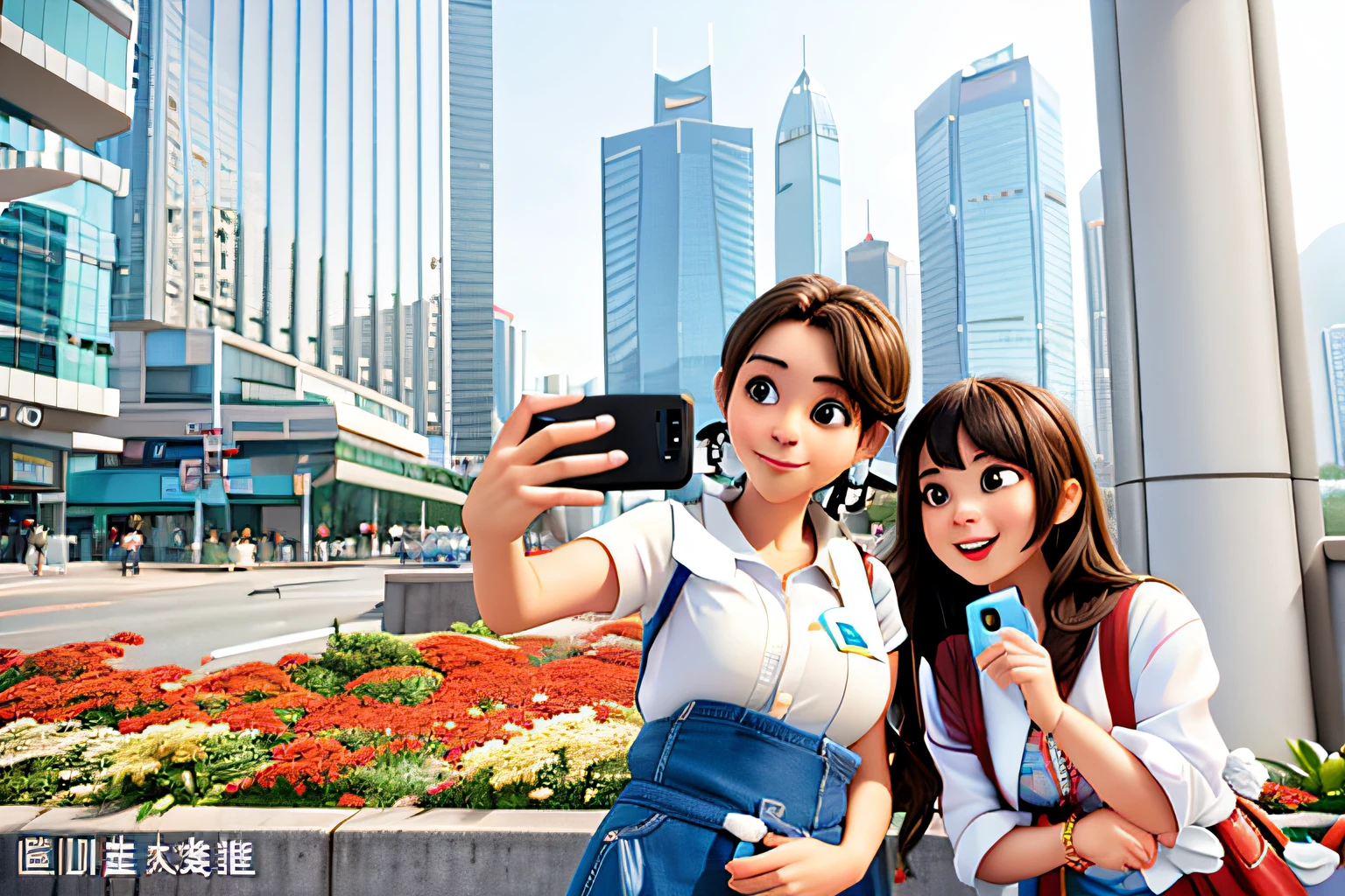 They took a selfie in front of a city, self-shot, selfie photography, Selfie in love, Selfie Photos, self-shot, in hong kong, tourist photo, self-shot, right angle selfie, window shutters, attractive photo, I accidentally took a selfie, smartphone photo, Photographed, girl, tourists in background, Modern look, pic