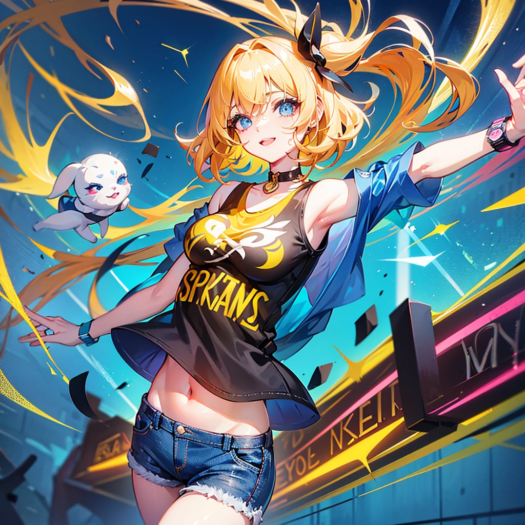 Ava has short, curly blonde hair that frames her face with a lively and energetic flair.Her eyes are a sparkling shade of blue, often reflecting enthusiasm and determination.Ava's facial features convey a sense of liveliness, with an animated and expressive demeanor.Clothing and Style:Ava's style leans towards a sporty and casual look, often seen in comfortable jeans or shorts paired with vibrant tops or t-shirts.She might accessorize with a favorite hat or a sporty watch.Bright and energetic colors like vibrant reds, blues, or yellows are common in Ava's clothing choices.Expression and Posture:Ava typically carries a cheerful and enthusiastic expression, her eyes often shining with excitement.Her posture suggests energy and vivacity, standing with an animated and lively demeanor.She exudes a sense of spiritedness and adventure, with a contagious enthusiasm that uplifts those around her.