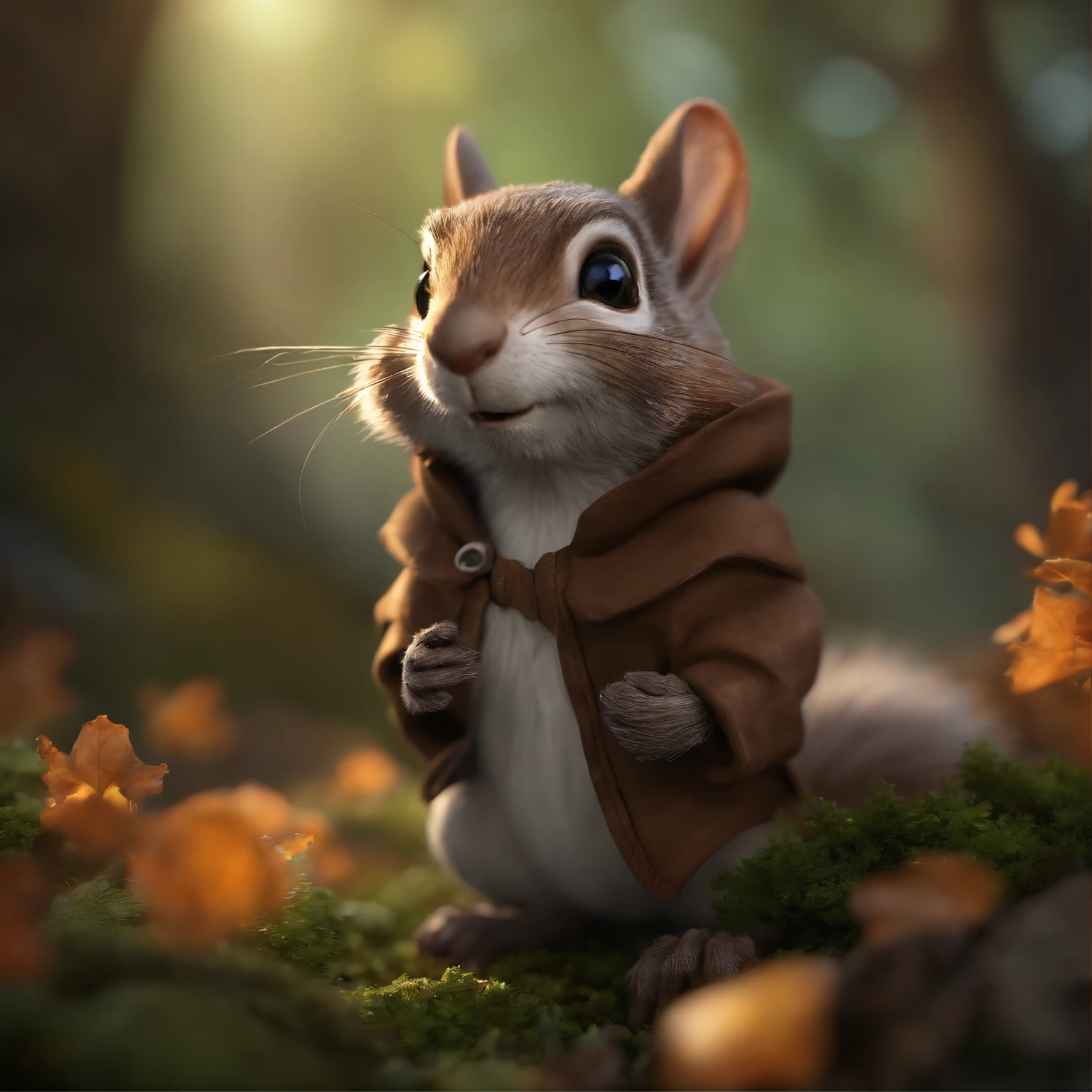 close-up of cute little fireflies, illuminating the bush, detailed picture, cgsociety, detailed painting, artstation hd, higly detailed, cgsociety, photo realism, ConceptArt, artstation hd, official arts, bokeh ,(CBZBB:1.25), ((gremlin),Zhkute, Small, baby, Beautiful, Fantasy art, deviant art, trending artstation, Digital Art, Detailed, Realistic, humanoid, character, tiny, Cinematic shot, cinematic portrait of a fantasy cartoon squirrel , wearing a vest with a hood, gremlin, squirrel-like , wearing a vest with a hood, bright silver and sob, long tail, Large tasseled ears, covered with silver fur, water, stands on the shore, Best Quality, Masterpiece, in style of dark fantasy art, gremlin, squirrel-like, bright silver and brown, long tail, double nose, huge ears with tassels, covered with silver fur, wear a brown vest, tousled, five toes on each paw, holding a huge acorn in his paws, I'm standing in a forest clearing under the foliage of bast., acorns lie in the clearing, acorns glow, Crickets fly, Best Quality, Masterpiece, in style of dark fantasy art, fantasy-inspired, in the style of John Tolkien,