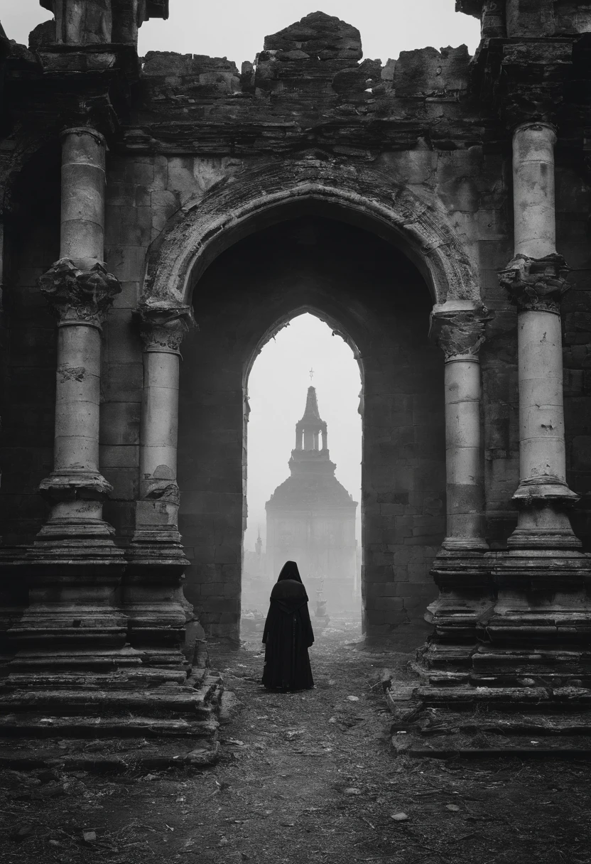 A person in a black cloak standing in front of a building - SeaArt AI