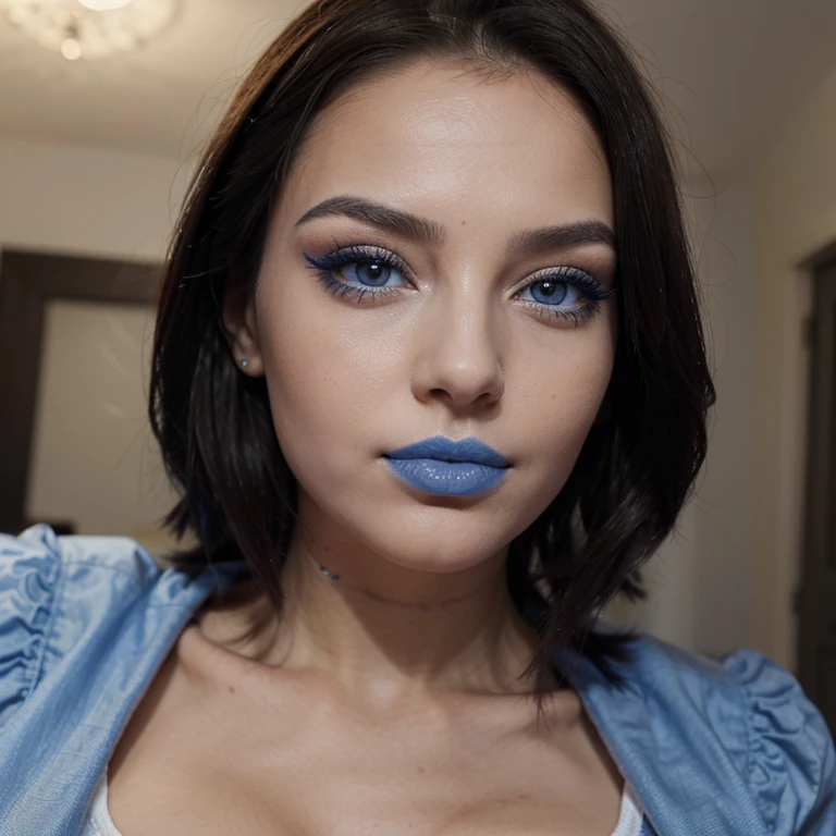 Une fille avec des yeux bleus des sourcils bien taille avec une bouche bien gonflé
