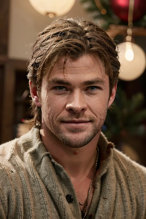 happy Chris Hemsworth with chrismast three hairy butthole