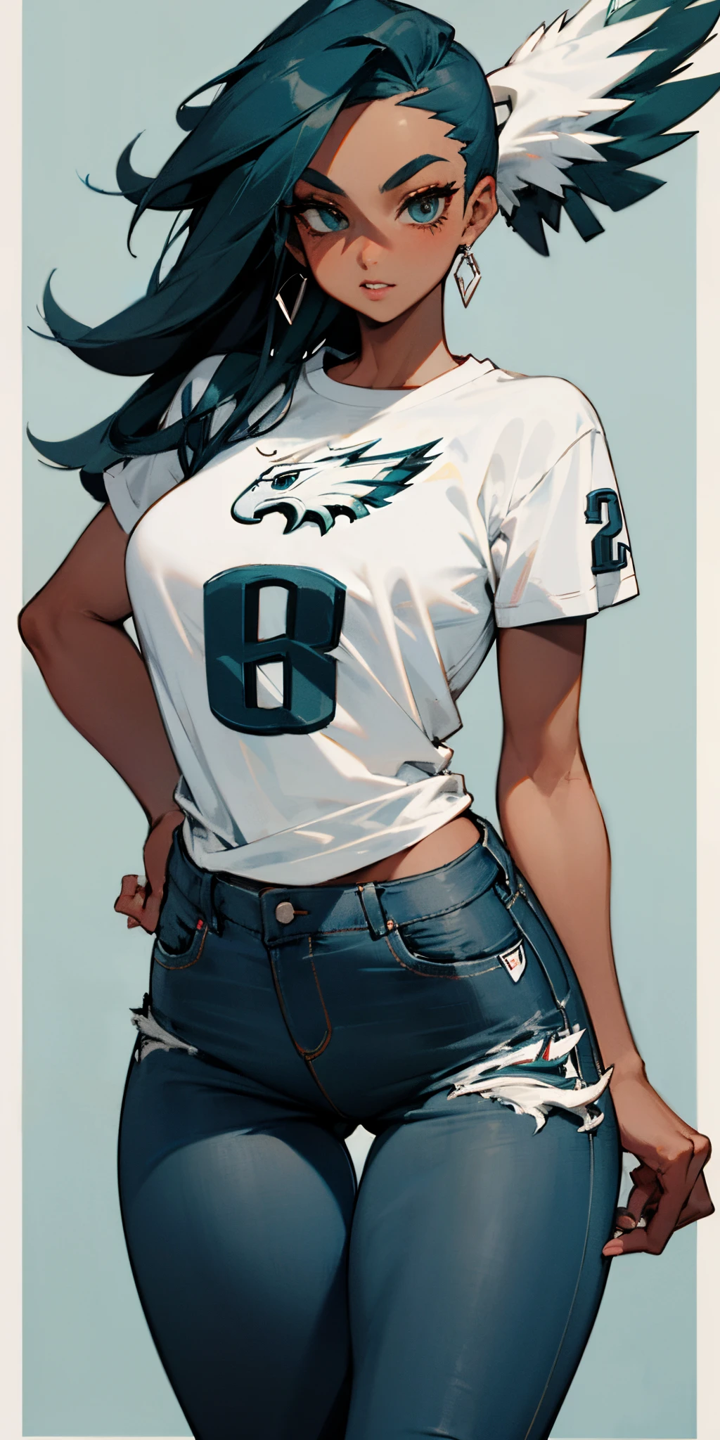 I love Philadelphia Eagles, sexy black girl, wearing tight jeans and T-shirt cartoon