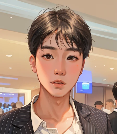 young chinese man，Carrying a brown bag，Look away from the camera, Avatar profile picture, Southeast Asian face, Portrait photo profile picture, Side photo, Side profile centered portrait, personal profile picture, Side portrait, Avatar photo, Medium portrait, high qulity, Japanese cartoon, Black and white, Semi-realistic. bored expression.