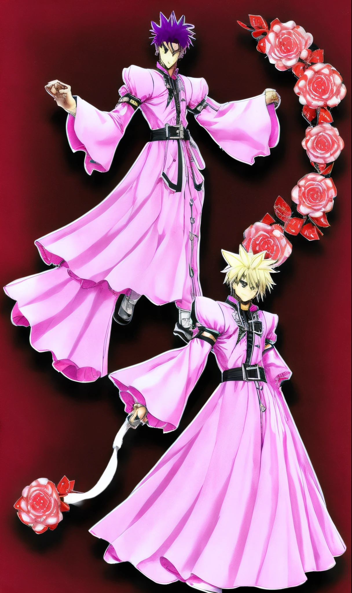 Vash the Stampede from trigun wearing a frilly pink dress with a matching bow