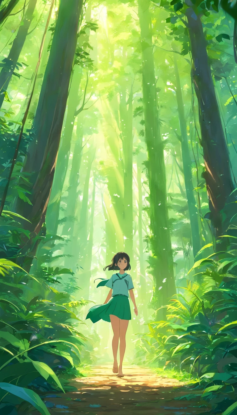 (masterpiece, best quality), a forest dryad, roaming the magical rainforest, lush vegetations, natural lighting