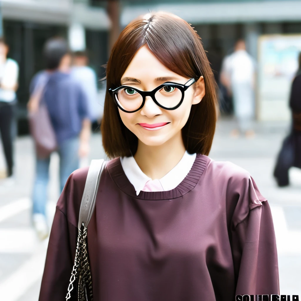 Japan  Woman　red rimmed square glasses　50 generations　Normal body shape