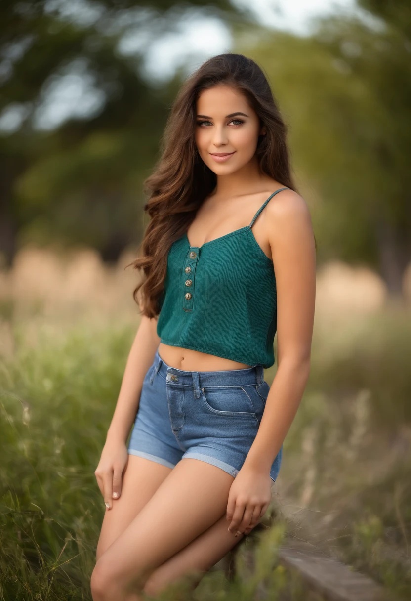 18 year old beautiful girl. ojos verdes, belleza femenina. Shy pose. Forma de cuerpo sexy. camiseta blanca sin mangas. Mini falda jeans. en su vida diaria, actividad al aire libre. Cabello rubio largo y lacio.Adolescente muy hermosa. piernas largas.