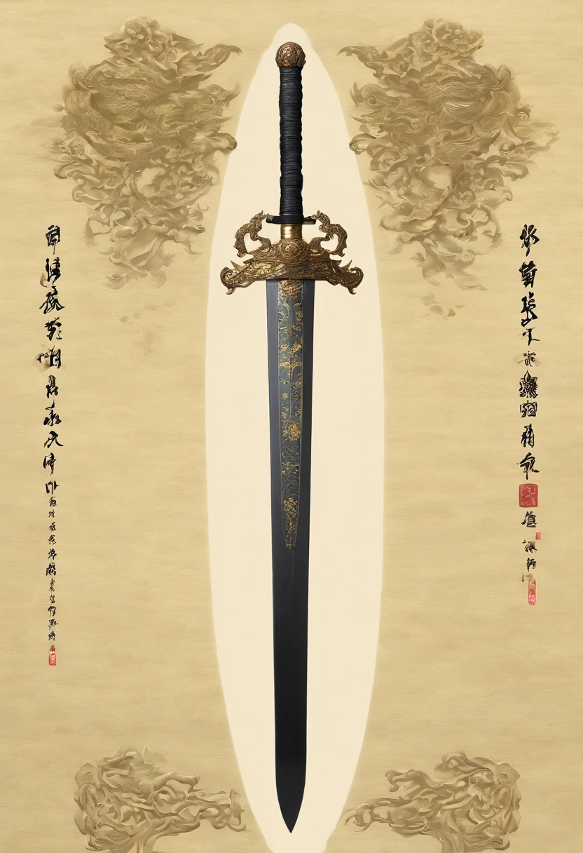 A sword named Regulus. 1. Sword Body: The body of the Xuanyuan Sword takes on a deep black color with a faint glow. The body of the sword is engraved with ancient runes and patterns that exude mystical powers. The overall blade of the sword presents a streamlined design, with a razor-sharp blade that can easily cut through any object.
2. Hilt: The hilt of the Xuanyuan Sword is made of a precious material, possibly gold or jade. The hilt of the sword is inlaid with various gemstones, such as rubies, sapphires, and jadeite, which give off a dazzling light. At the end of the hilt of the sword is a delicate dragon head with a dragon's eye that shimmers with wisdom, as if able to see through everything.
3. Scabbard: The scabbard of the Xuanyuan Sword is also made of precious materials, possibly ivory or obsidian. The scabbard is carved with delicate patterns and patterns, such as dragon patterns, phoenix patterns, and mythical animal patterns, which are full of mystery. The inside of the scabbard is inlaid with soft silk to protect the blade from damage.
4. Sword Aura: The Xuanyuan Sword exudes a powerful sword aura that can deter enemies and make them fearful. The color of the sword qi may be dark blue or purple, giving it a mysterious and majestic feeling.
5. Sword Light: When the Xuanyuan Sword is wielded, a brilliant light will emanate from the sword, which can illuminate the darkness and dispel evil. The color of the sword light may be gold or white, giving people a sense of sacredness and solemnity.
