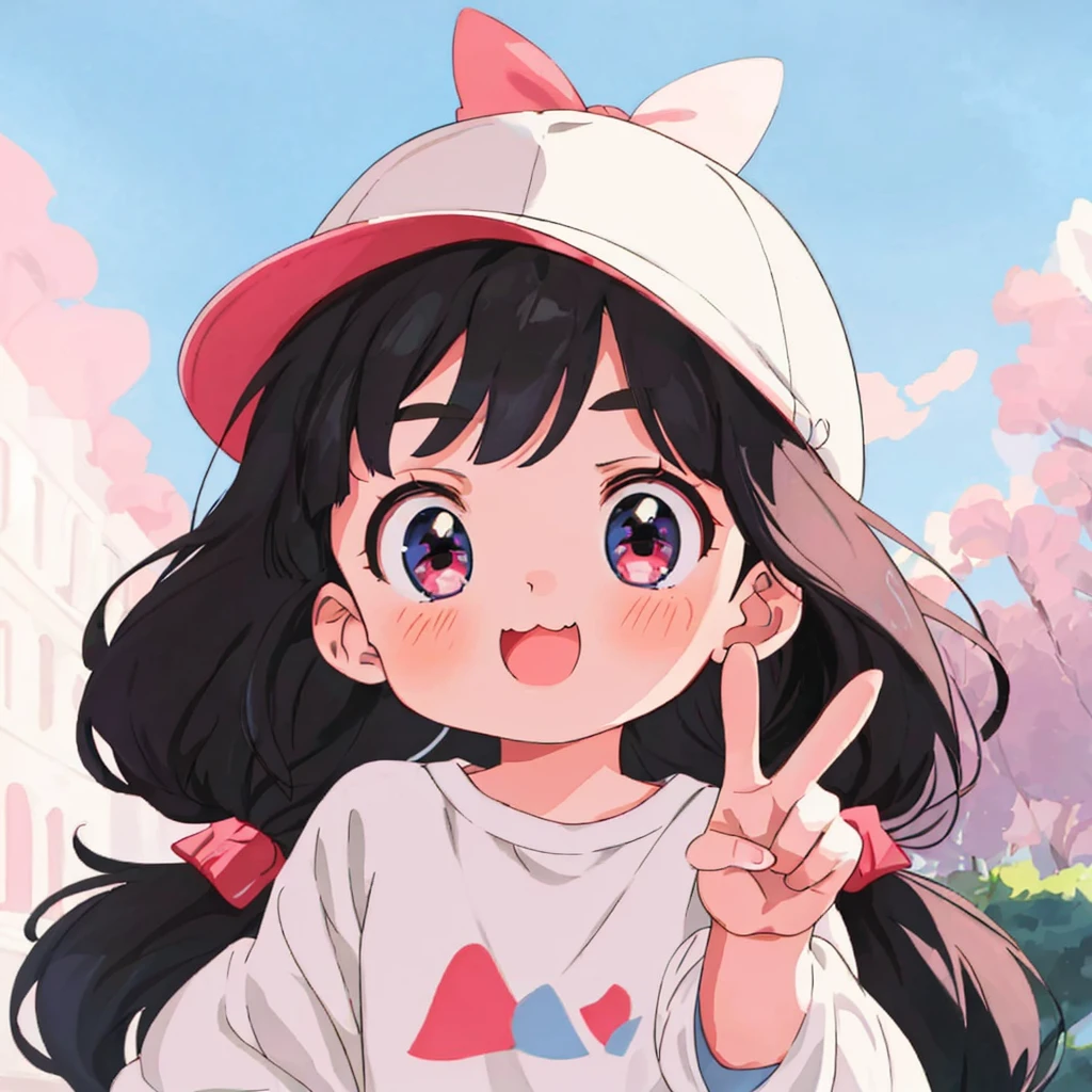 Anime girl with hat and white shirt as peace sign, cute kawaii girl, cute anime girl, cute art style, cute anime style, high quality anime art style, fan hair, cute anime, cute anime face, (anime girl), cute character, anime girl, anime art style, young anime girl, flat anime style, cute new trend girl, happily holding a cute white kitten, Pixar style, exquisite features, advanced color scheme, Vivid colors, rich backgrounds, fashion trends, art, best quality, c4d, blender, OC, renderer, 8k