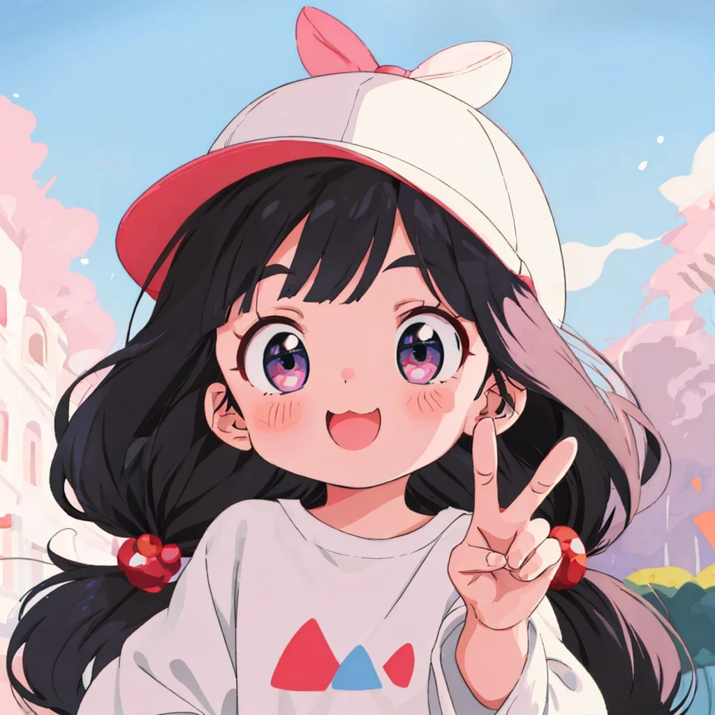 Anime girl with hat and white shirt as peace sign, cute kawaii girl, cute anime girl, cute art style, cute anime style, high quality anime art style, fan hair, cute anime, cute anime face, (anime girl), cute character, anime girl, anime art style, young anime girl, flat anime style, cute new trend girl, happily holding a cute white kitten, Pixar style, exquisite features, advanced color scheme, Vivid colors, rich backgrounds, fashion trends, art, best quality, c4d, blender, OC, renderer, 8k