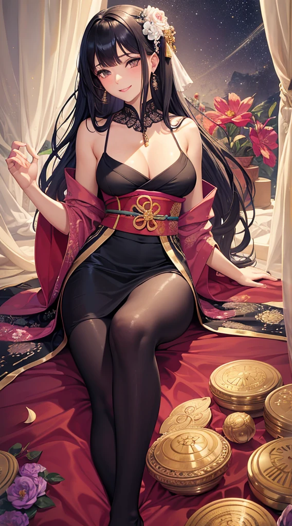 masterpiece, (pink kimono), seductive face, good lighting, low-cut, small details, masterpiece, glowing eyes, 1girl, black hair, on face, Nezuko Kamado, wisteria background, masterpiece, best quality, POV, erotica, pantyhouse, gaze looking at the camera, high heal, ultra detailed hand and finger, big , thic body,