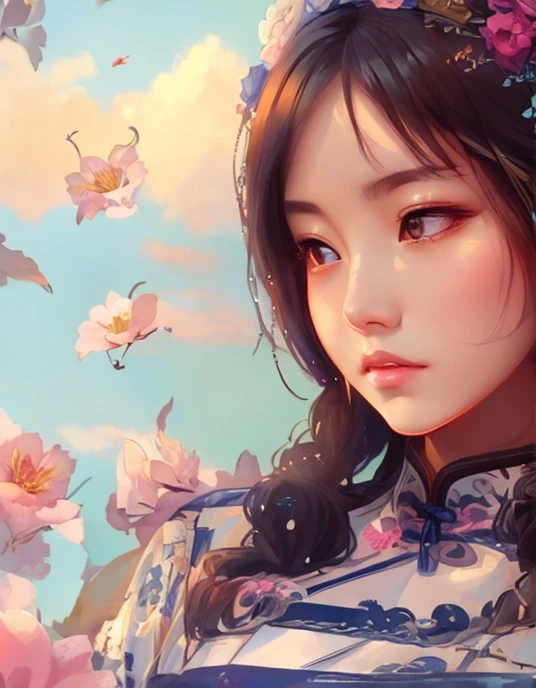there is a woman with a flower crown on her head, Horse riding on the racecourse, Guweiz style artwork, A beautiful artistic illustration, Beautiful digital artwork, Beautiful digital illustrations, Alice X. zhang, Belle peinture de personnage, gorgeous digital painting, guweiz, by Yu Zhiding, beautiful digital illustration, ChineseGirl, stunning digital illustration, beautiful digital painting, gorgeous digital art