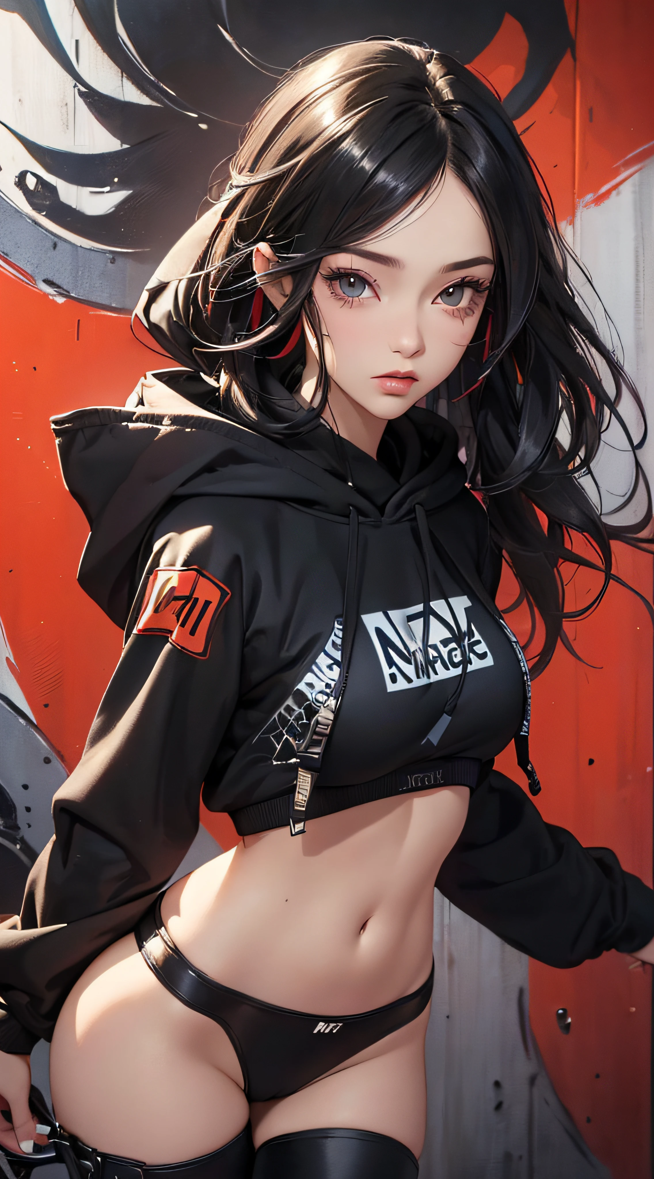 arafed woman sitting on a bed in a black and red hoodie,  ((Big Boobs:1.7)),  asian girl, ig model | artgerm, asian girl, black haired girl wearing hoodie, korean girl, girl wearing hoodie, seductive anime girl, sexy girl, like artgerm, anime girl in real life, chinese girl, artwork in the style of guweiz, young asian girl