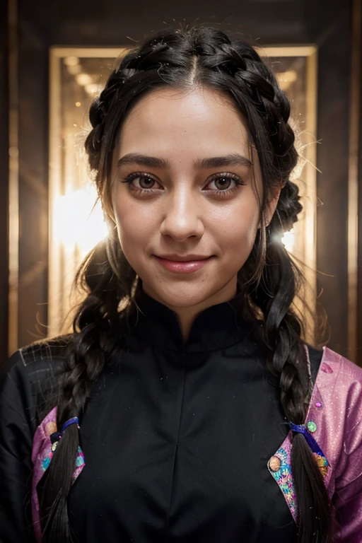 black hair, very long hair, crown braid, crazy eyes, happy tears, gradient eyes, smile, crazy, licking lips, doyagao, high detail, Surrealism, Romanticism , Realism, sparkle, Canon, masterpiece, high details, high quality, best quality, HD, 4K, 8k, 16k, HD, best quality, super detail