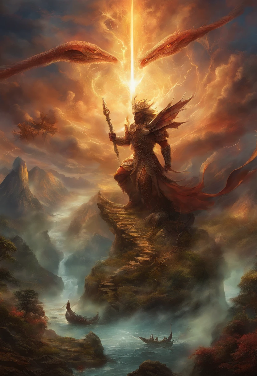 (Masterpiece, High Quality, HD, Detail: 1.3)A divine sword was inserted in the stone, engraved with ancient runes, emitting light and lightning, and the sword was wrapped around the dragon's body, with the shadow of a dragon. It was surrounded by mountains, thunder and lightning, black clouds, and a ray of light.