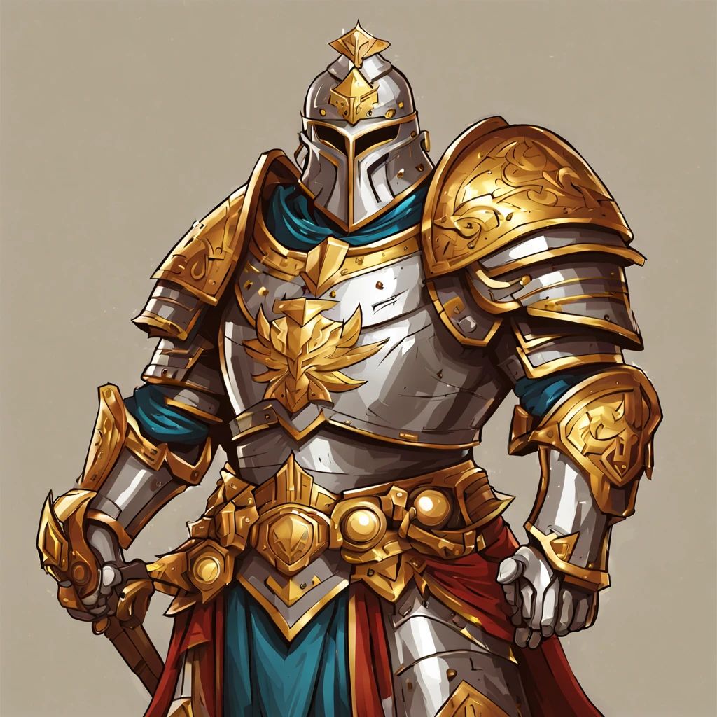 A Imperial in Battlemage Palatine Armor fierce and regal in silver gold and bronze, in cartoon art style