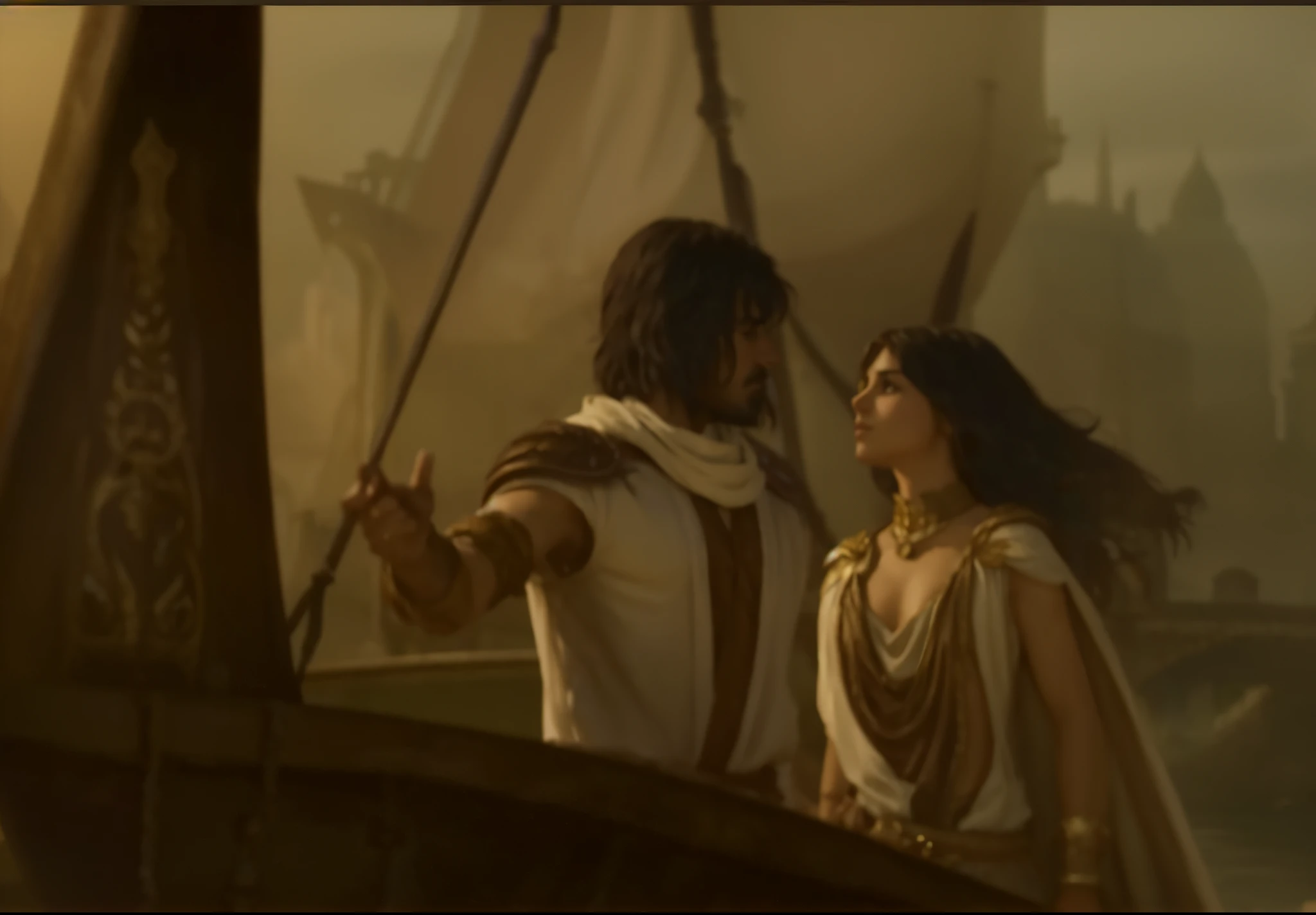 The prince and princess on a boat based on the game Prince of Persia